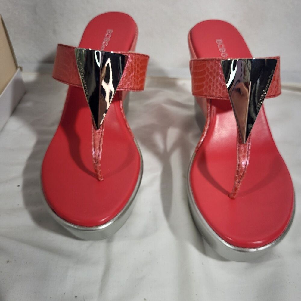 BCBGeneration size 7 Coral Pink Luster Snake wedge sandals New In Box